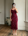 Vintage 90s Burnt Velvet Cowl Neck Dress Plum