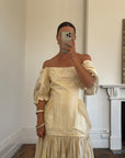 Vintage 80s Drop Waist Satin Jacquard Wedding Dress