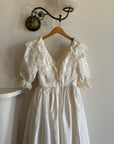 Vintage 70s Broderie Anglaise Frill Wedding Dress Ivory