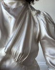 Vintage 40s Liquid Satin Beaded Wedding Gown with Chapel Train
