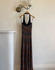 Vintage 90s Bodycon Bronze Lurex Halter Dress