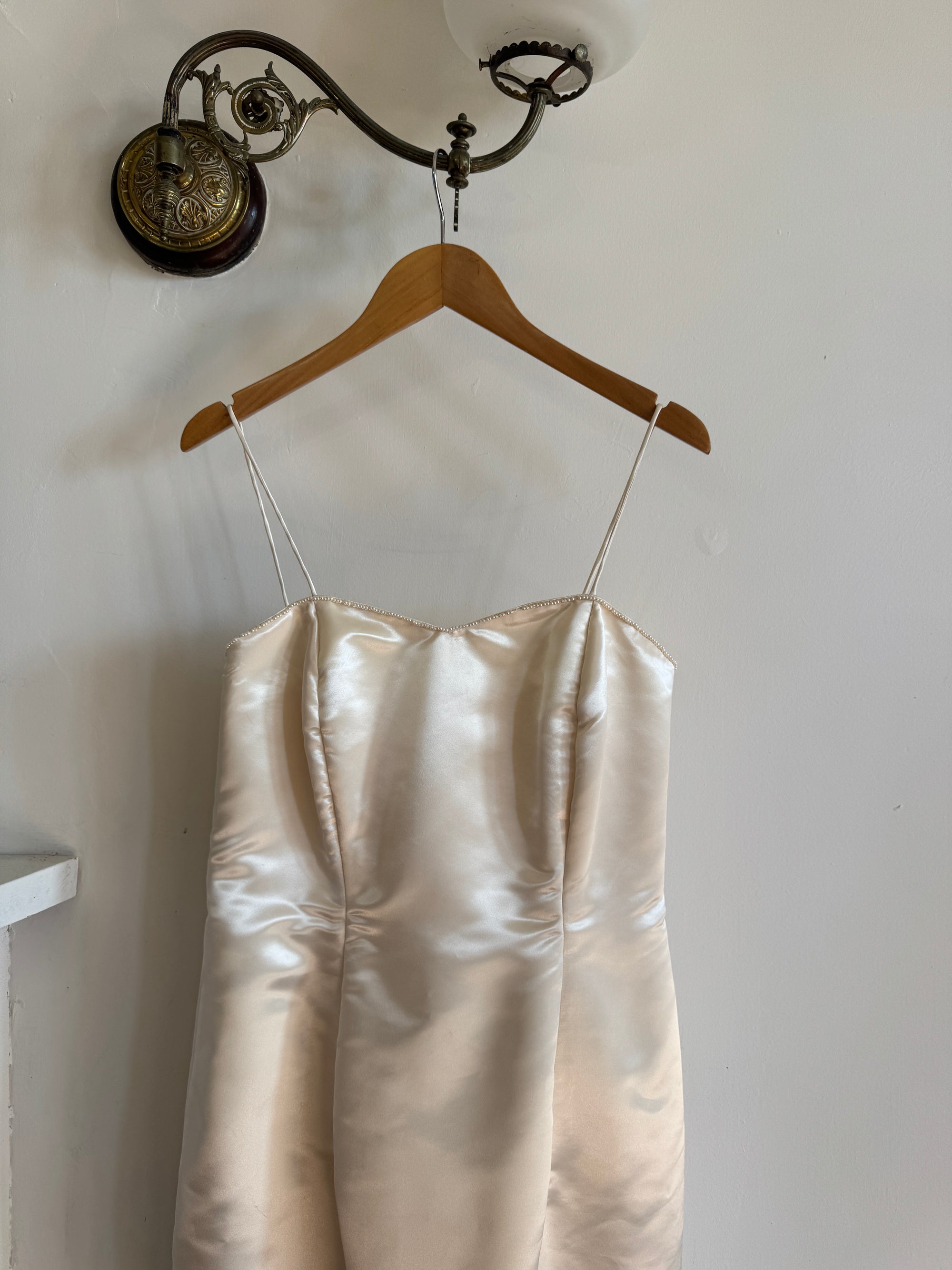 Vintage 90s Ivory Satin Column Midi with Rosette