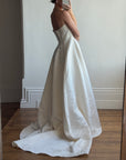 Vintage 90s Satin Strapless A-Line Wedding Dress With Train