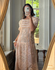 Vintage 70s Peach Cotton Lace Drop Waist Dress