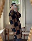 Vintage 80s Pure Wool Checkerboard Oversized Cardi