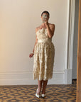 Vintage 70s Victor Costa 3D Lace Column Dress Creme
