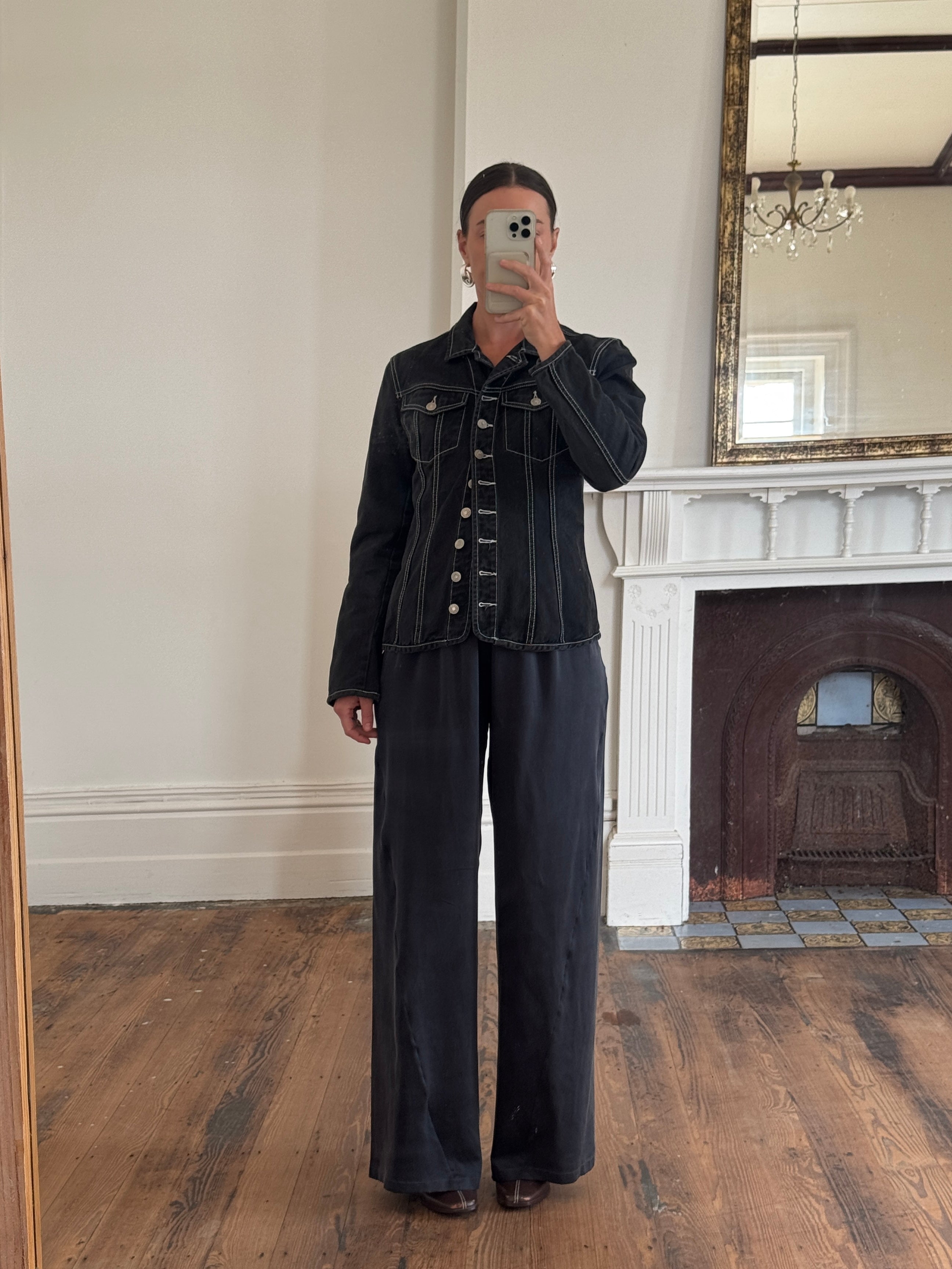 Vintage 90s Black Denim Contrast Stitch Top