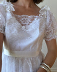 Vintage 70s Tiered Lace Wedding Dress With Ribbon