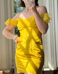 Vintage 90s Pure Silk Mini Dress Sunshine Yellow