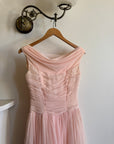 Vintage 60s Chiffon Gathered Pale Pink Maxi Gown