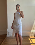 Vintage 90s Crochet Linen Handkerchief Halter Dress