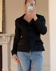 Vintage 90s Velvet Cloverleaf Blazer Noir