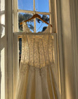 Vintage 90s Italian Naked Embroidered Satin Wedding Dress