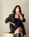 Vintage 90s Chocolate and Teal Plaid Tailored Blazer
