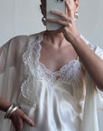 Vintage 90s Satin and Lace Slip and Cape Set Ivory