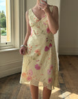 Vintage 90s Butter Yellow Floral Crinkle Sundress