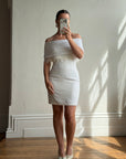 Vintage 90s White Pleated Beaded Fringe Mini Dress