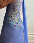 Vintage 90s Cornflour Blue Beaded Evening Gown With Scarf