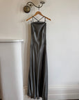 Vintage 90s Slinky Halter Bias Slip Gown Gunmetal