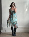 Vintage Y2K Butterfly Top and Skirt Set Aqua
