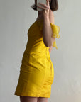 Vintage 90s Pure Silk Mini Dress Sunshine Yellow