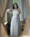 Vintage 70s High Neck Embroidered Long Sleeve Wedding Dress