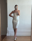 Vintage 90s Pure Silk Sequin Party Dress Creme