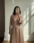 Vintage 80s Champagne Peach Robe and Slip Set