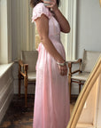 Vintage 30s Baby Pink Liquid Satin Slip with Creme Lace Trim