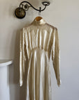 Vintage 40s Liquid Satin Wedding Gown Jester Lace Neckline