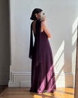 Vintage 90s Eggplant Cowl Neck Dress With Scarf