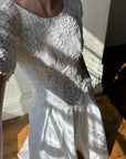 Vintage 80s Rope Embroidered Taffeta Wedding Gown