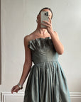Vintage 80s Taffeta Pleated Strapless Gown Slate