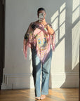 Vintage 90s Pink Floral Beaded Fringe Poncho