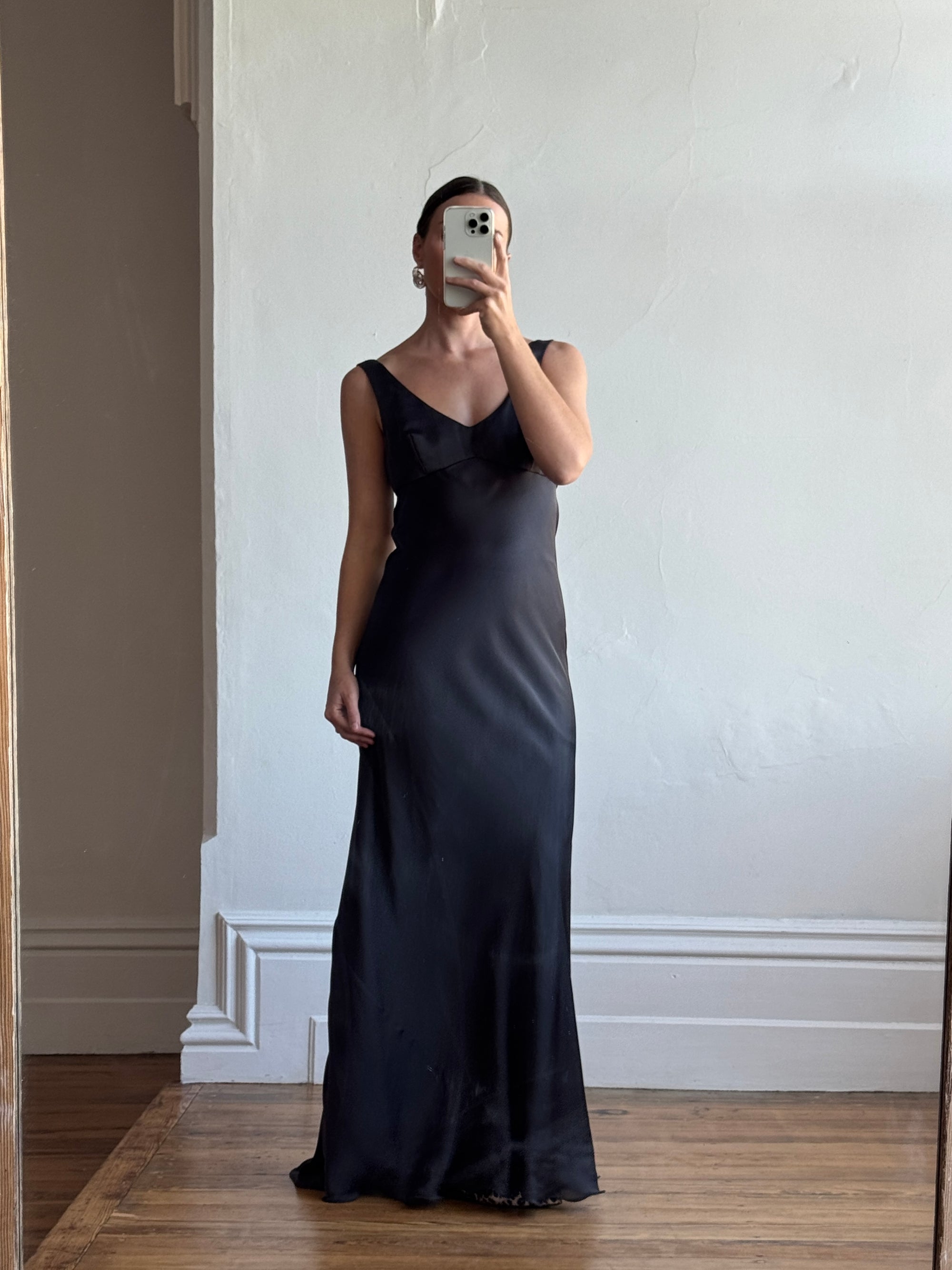 Vintage 90s Bias Cut Prom Dress Noir