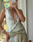 Vintage Y2K Pure Silk Drop Waist Beaded Mini Ice