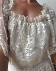 Vintage 70s Prairie Lace Wedding Dress Creme
