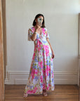 Vintage 70s Pink Floral Slip and Wrap Dress Set