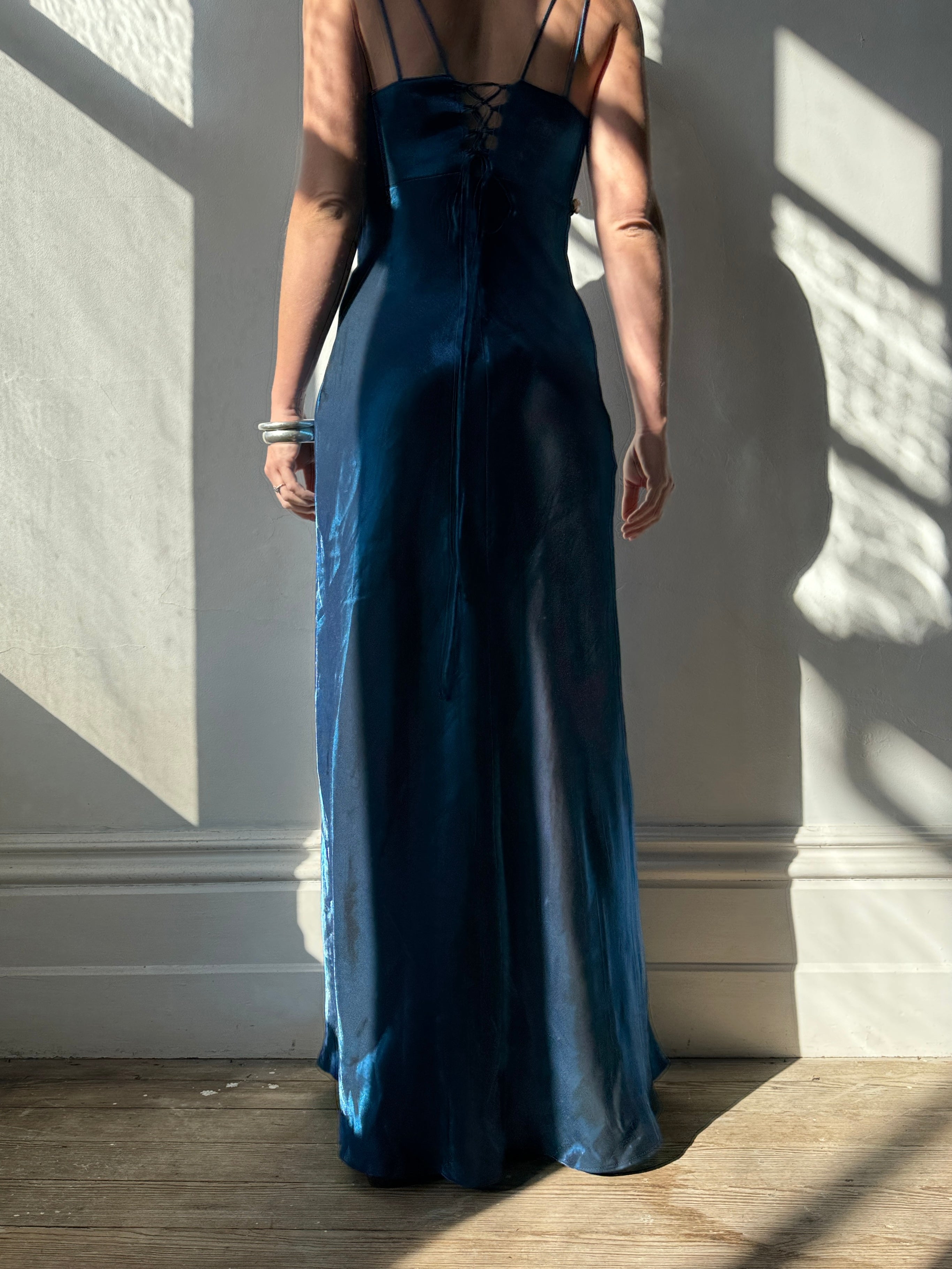 Vintage 90s Midnight Blue Dress With Flowers