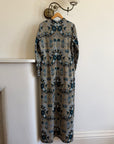 Vintage 70s Paisley Tapestry Long Sleeved Maxi Dress Blue