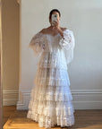 Vintage 70s Tiered Lace Ruffle Wedding Gown