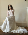 Vintage 50s Flocked Velvet Jacquard Wedding Gown with Bow Train