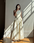 Vintage 90s Brocade High Front Satin Wedding Gown Champagne