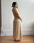 Vintage 70s Silk Blend Crochet Knit Drop Waist Maxi Dress
