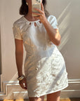 Vintage Ivory Satin Keyhole Embroidered Bridal Mini Dress