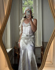 Vintage 30s Satin Bias Belted Bridal Midi