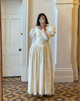 Vintage 80s Puff Sleeve Vine Satin Wedding Gown