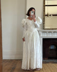 Vintage 80s Puff Sleeve Vine Satin Wedding Gown