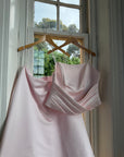 Vintage 90s Baby Pink Satin Pleated Bustier and Skirt Set