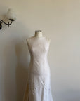 Vintage 90s Raw Silk Backless Bow Wedding Dress